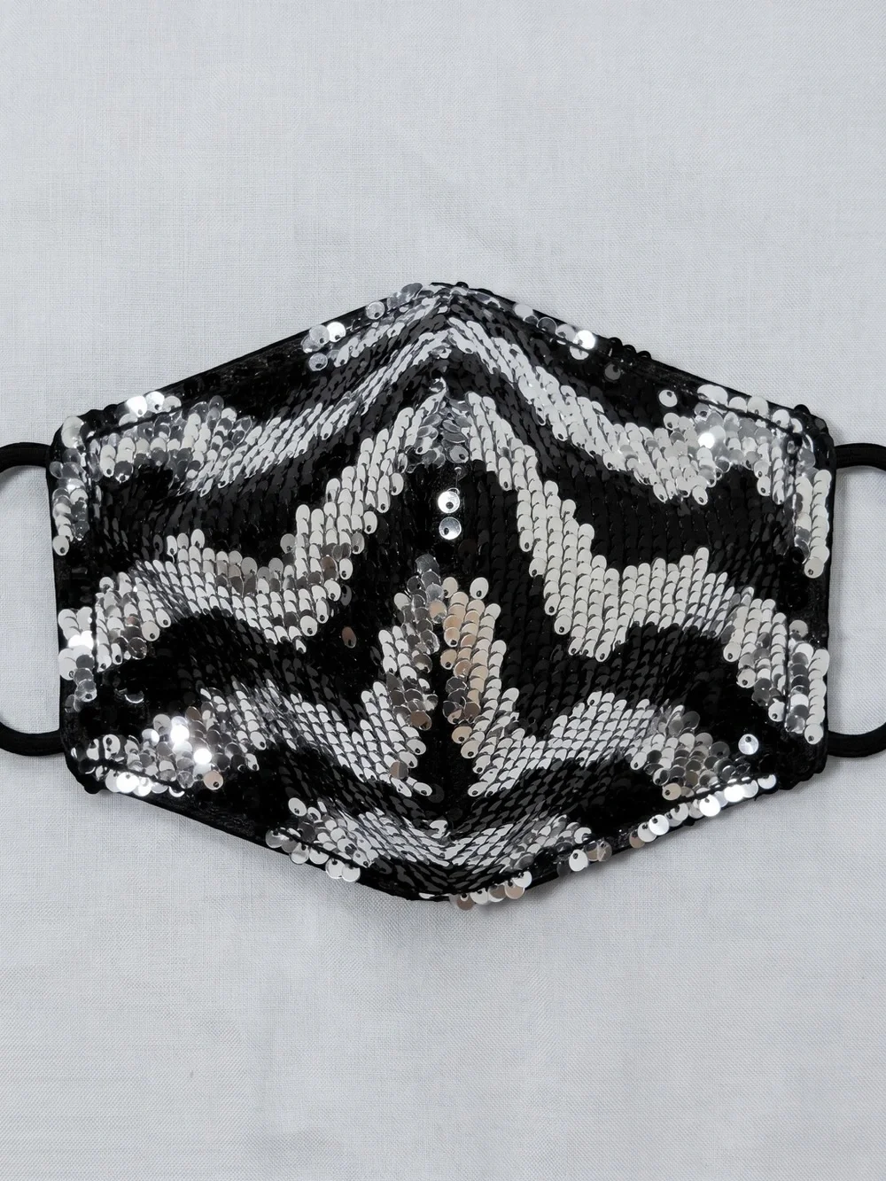 Black Silver Sequin Face Mask Sparkly Glam Reusable Stretch NWT Sealed